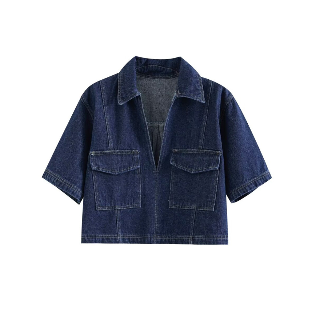 Amina | Zweiteiliges Denim Set bestehend aus Hosenrock & Kurzarm-Bluse