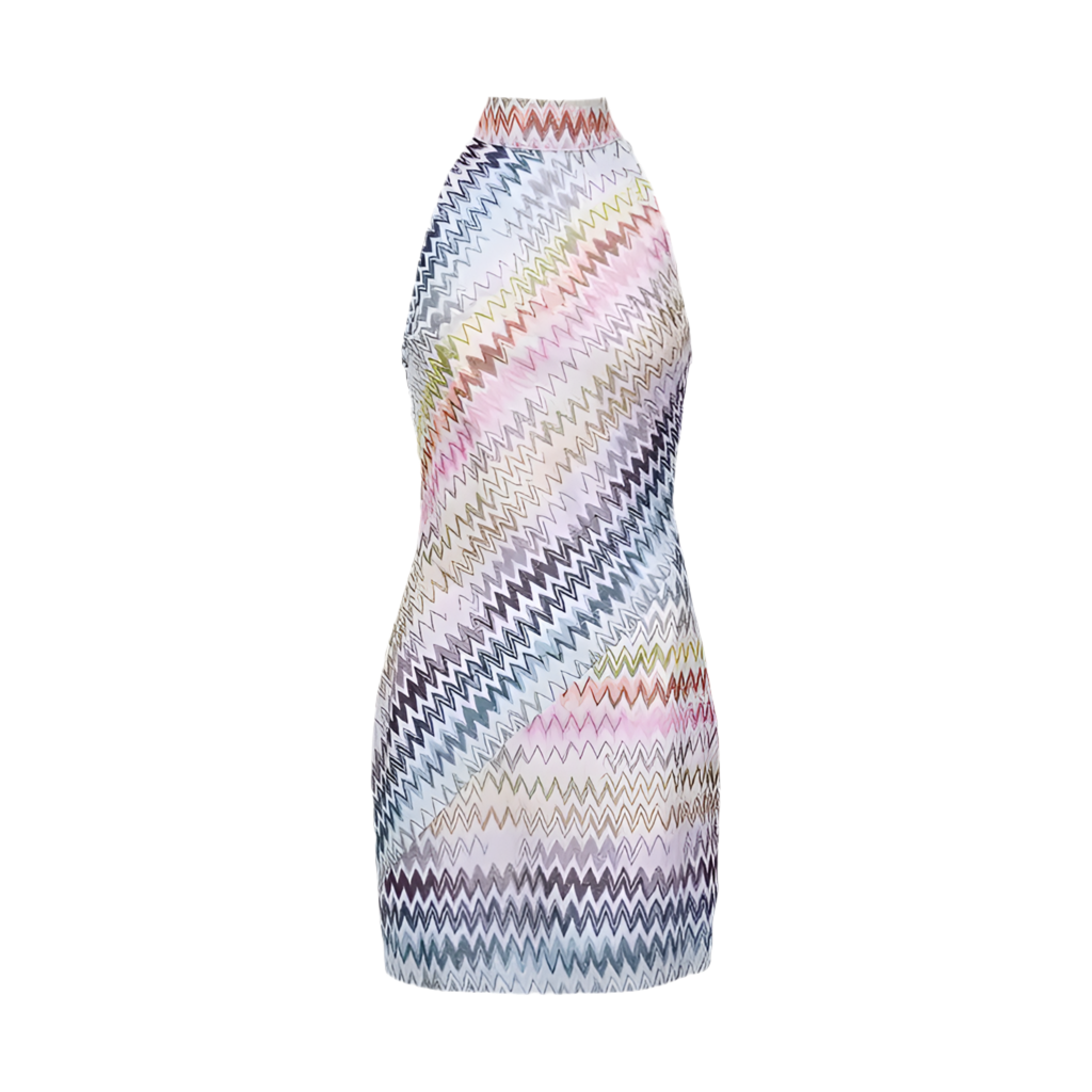 zickzack mini kleid mit stehkragen bunt patchwork Damen
