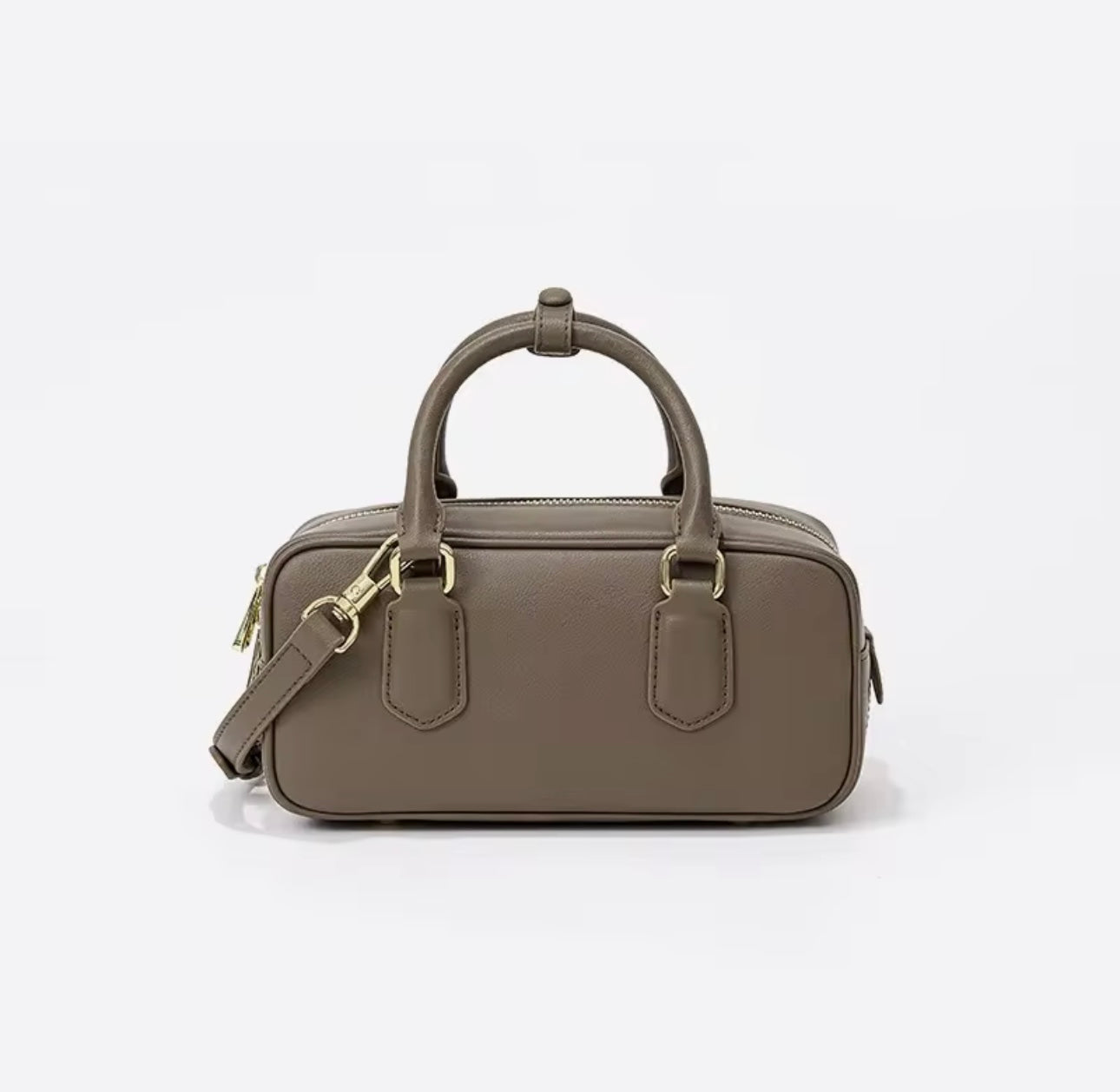 Luxuriöse Bowlingtasche aus Premium-Rindsleder in Grau mit goldenen Details