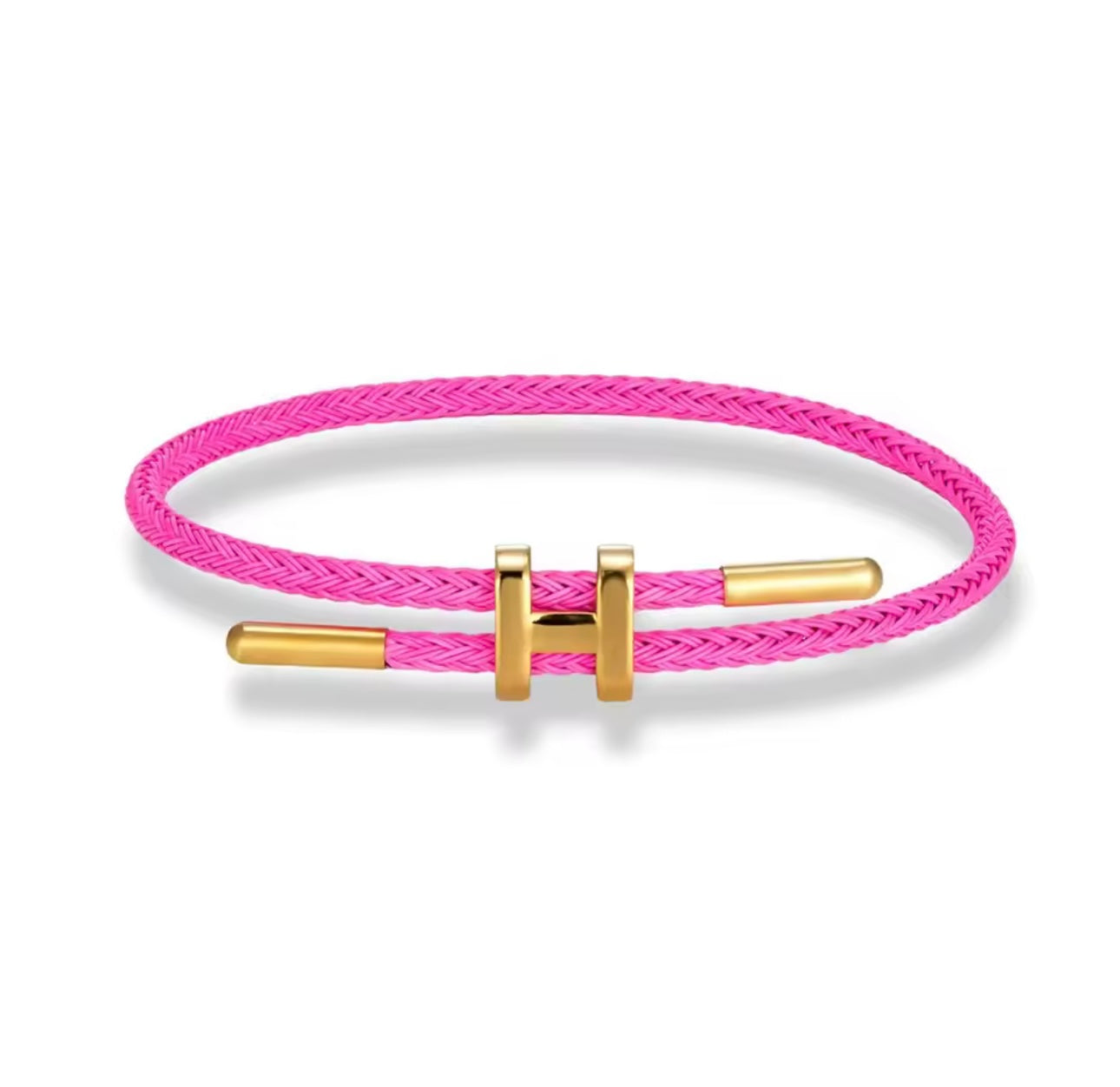 TwistMe verstellbares Damen Armband mit Charm aus pink geflochtenem Seil und goldenen Metallakzenten