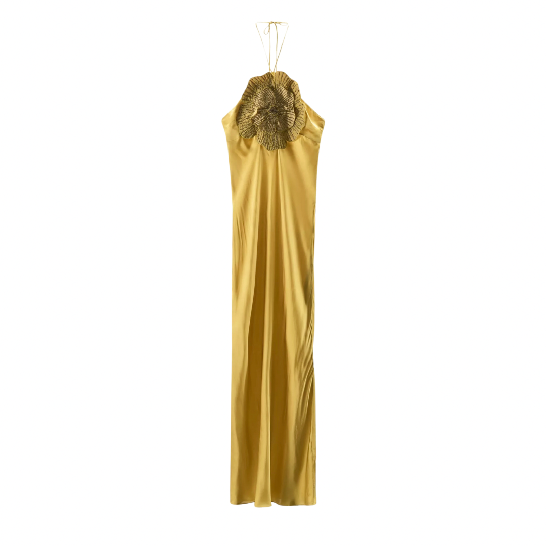 Elegant satin dress with halter neck