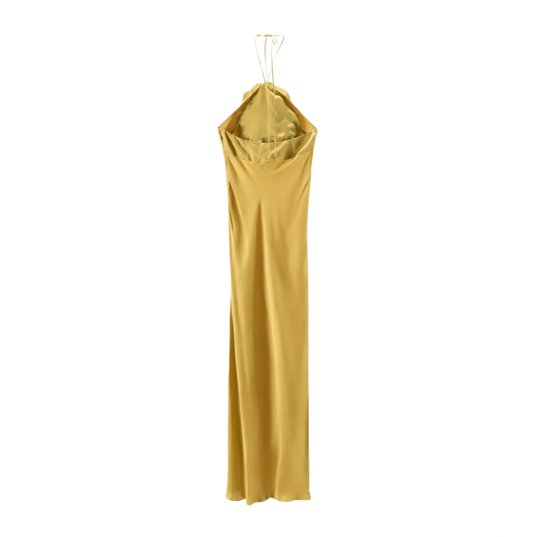 Elegant satin dress with halter neck