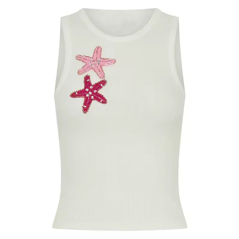 Tank top with starfish appliqué