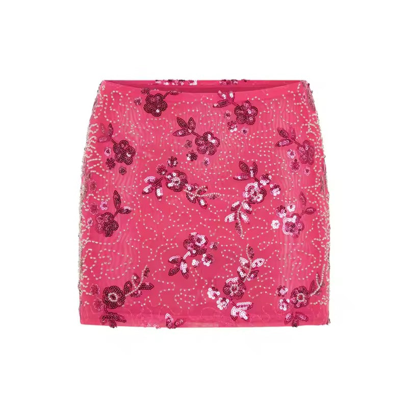 Mini skirt with sequins and pearl embroidery