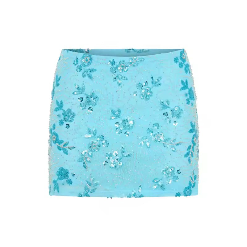 Mini skirt with sequins and pearl embroidery