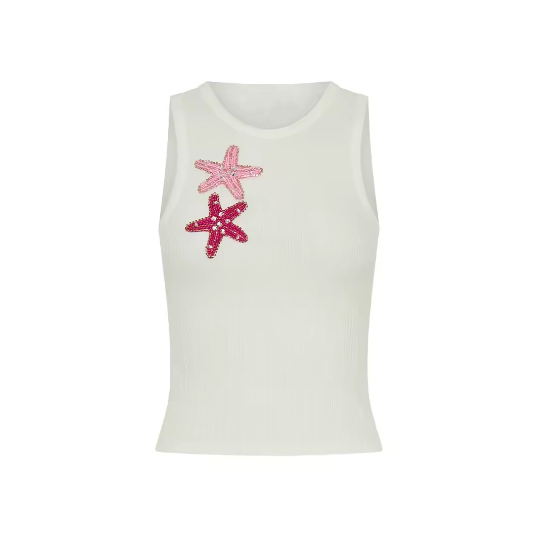 Tank top with starfish appliqué