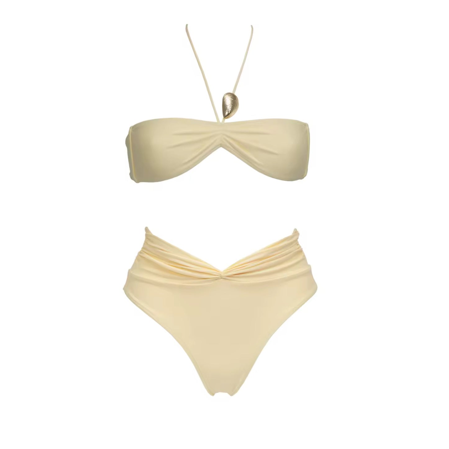 3-piece bikini set in soft yellow with wrap skirt