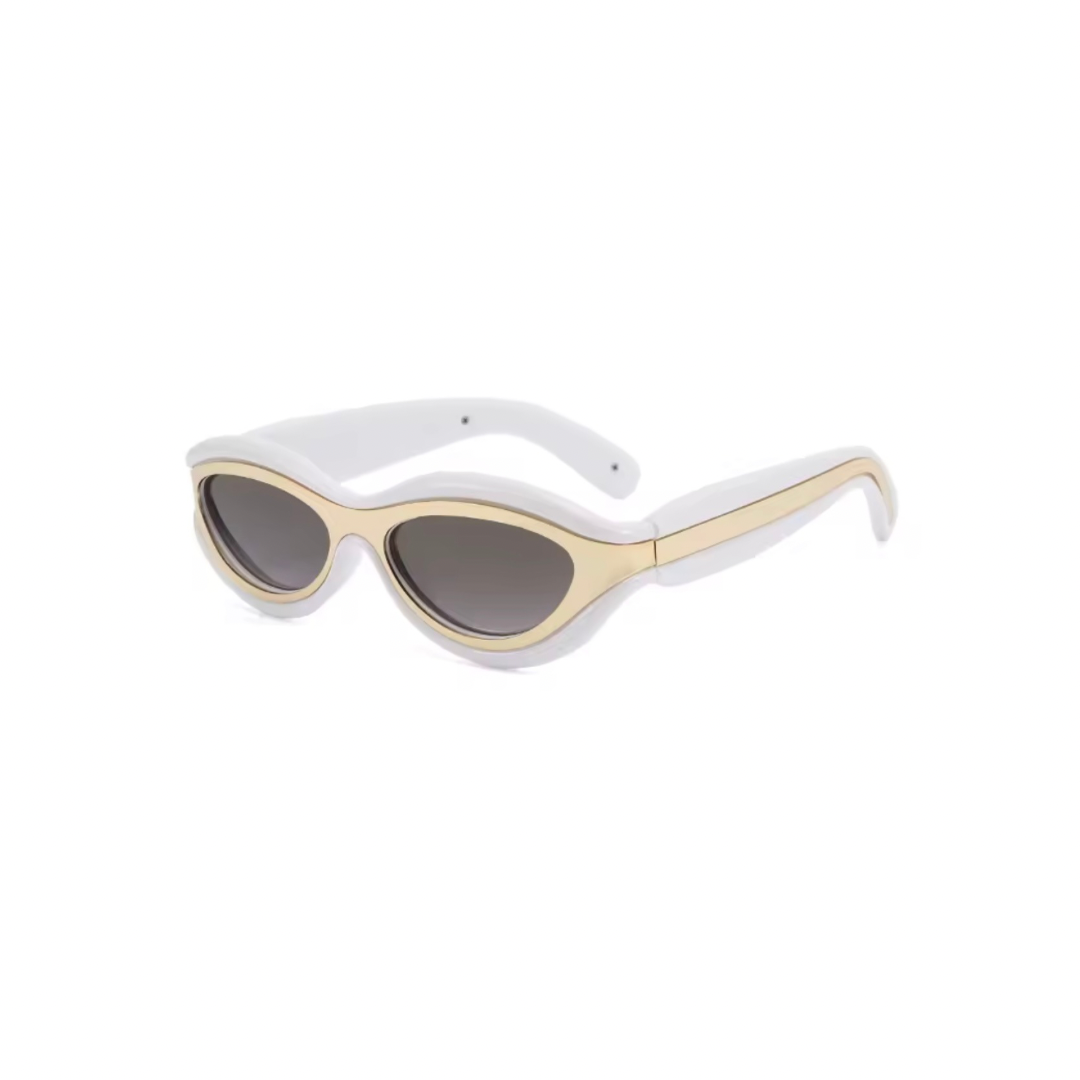 Cat Eye Sonnenbrille Damen Weiß mit goldenen Details und UV400 Gradient