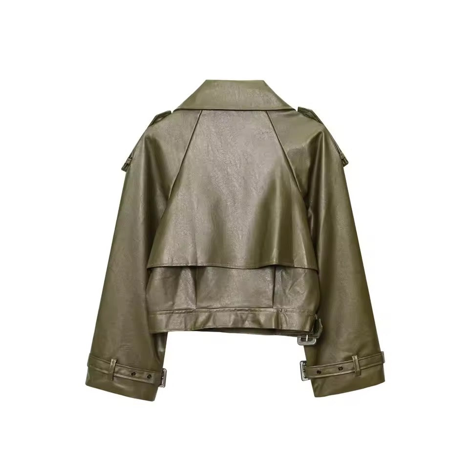 Arwen Kunstleder Jacke Trendfarbe Grün Damenmode Biker Look