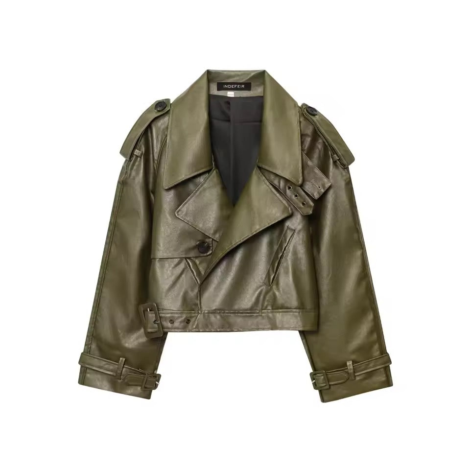 Arwen Kunstleder Jacke Trendfarbe Grün Damenmode Biker Look