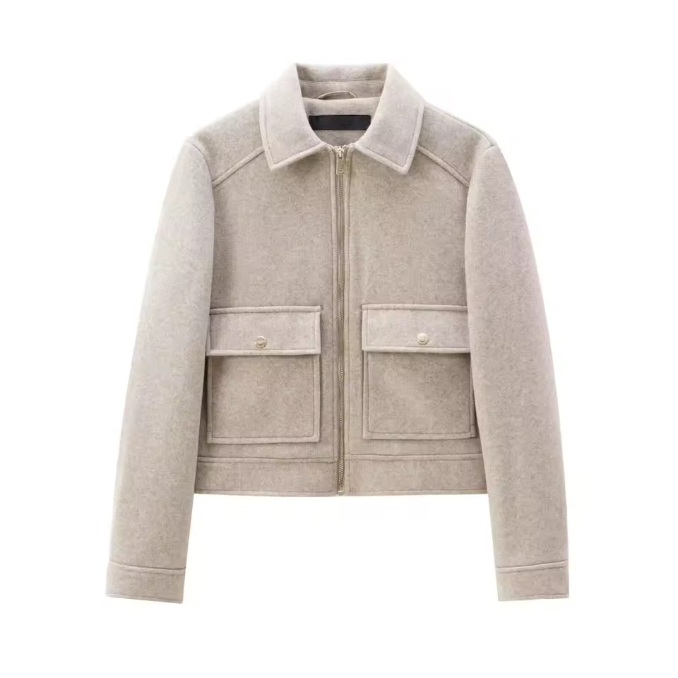 Übergangsjacke mit Reißverschluss in Beige Herbstmode Damen