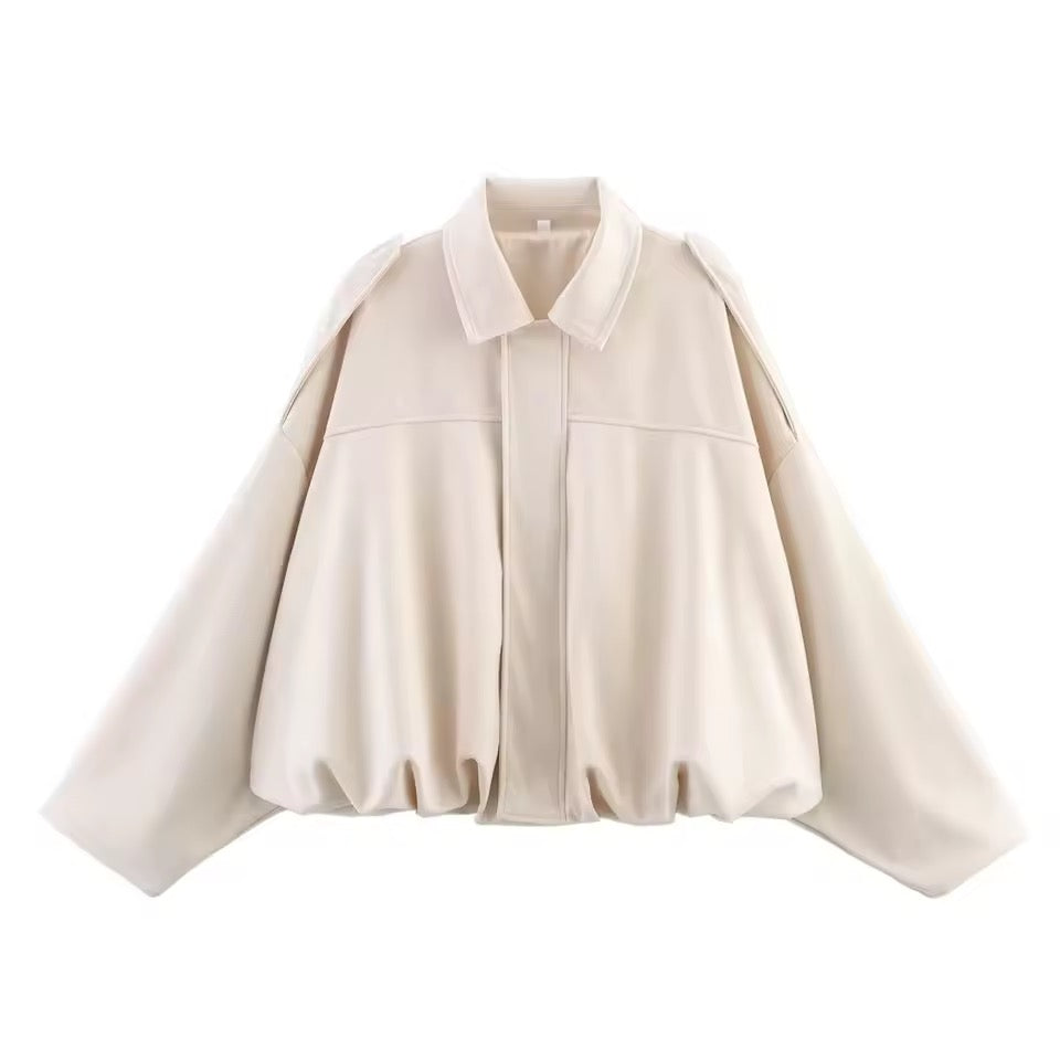 Trendige Bomberjacke in Wildleder-Optik in Creme – Damenmode