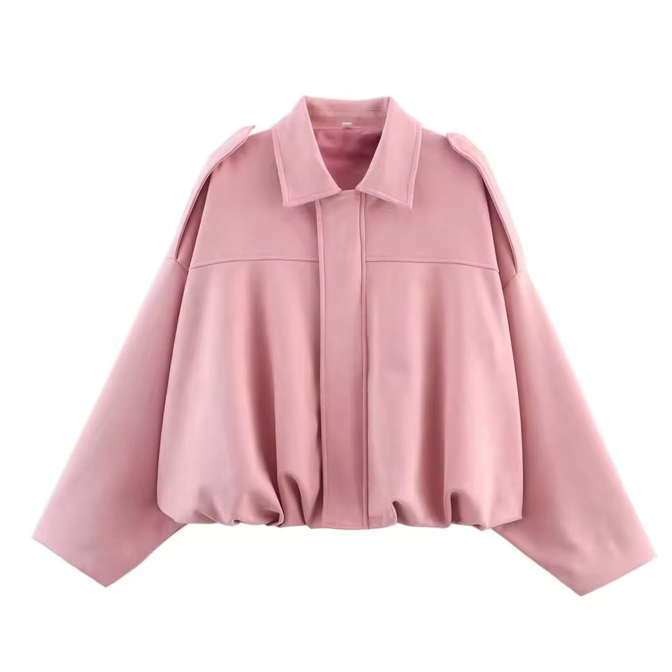 Trendige Bomberjacke in Wildleder-Optik in Rosa – Damenmode