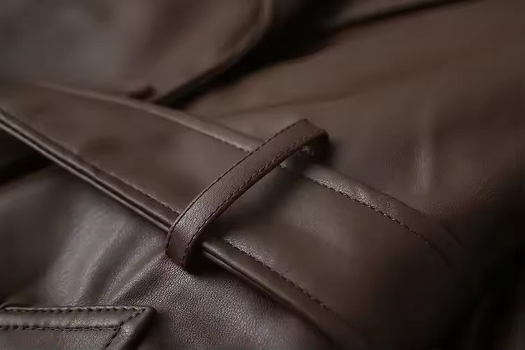 Kunstleder Trenchcoat in Dunkelbraun