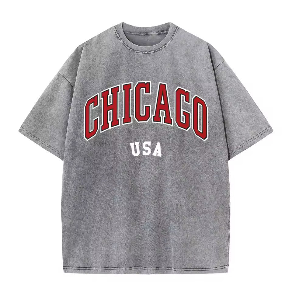 Chicago Oversized T-Shirt Damen Grau mit Frontprint