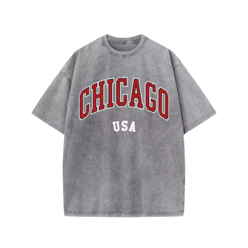 Chicago Oversized T-Shirt Damen Grau mit Frontprint