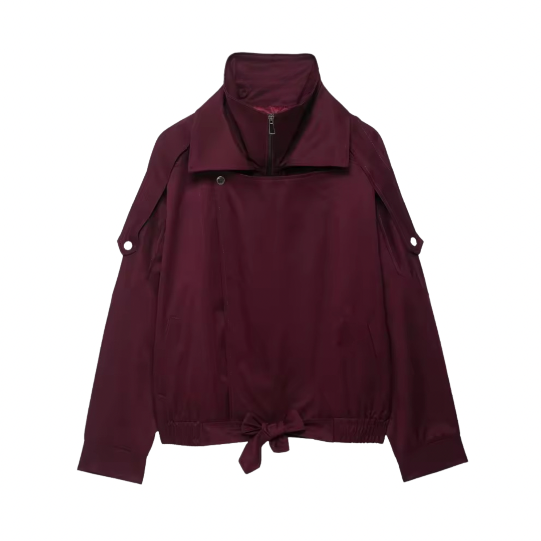 Übergangsjacke Damen Burgunder mit Reißverschluss und Taillenband