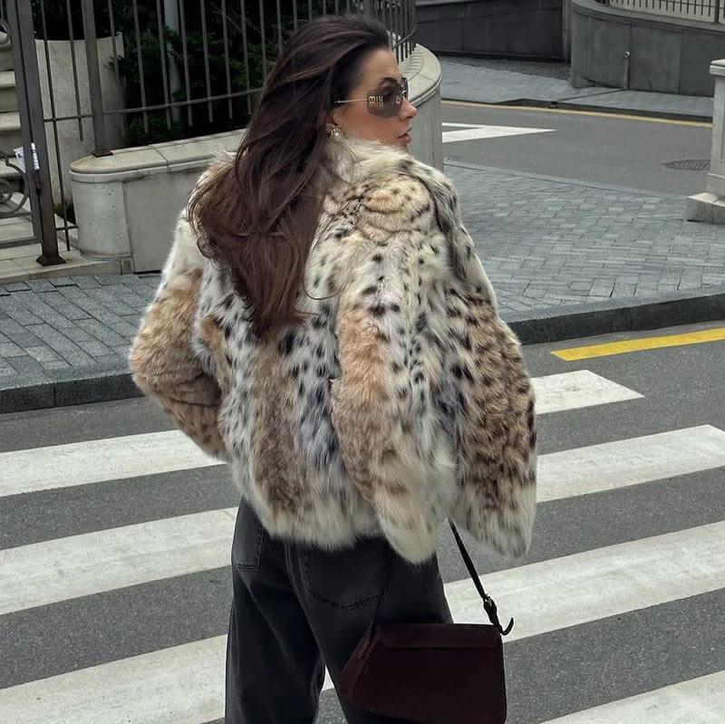 Elegante Damenjacke aus Kunstfell Leopard Print