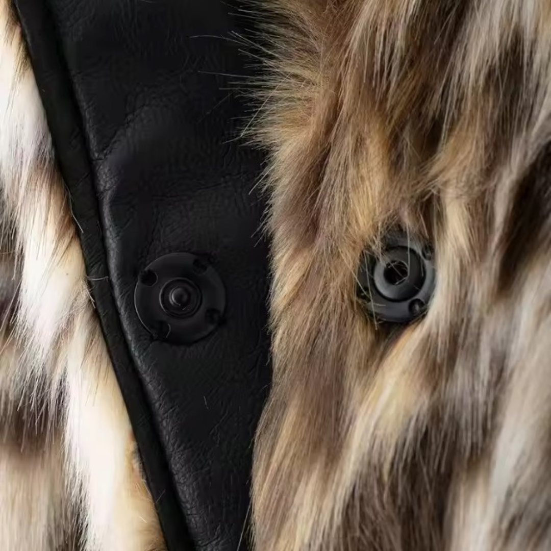 Detailansicht Elegante Damenjacke aus Kunstfell Leopard Print