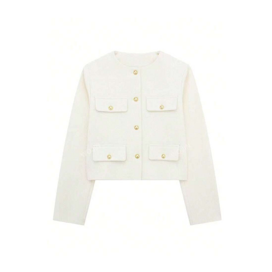 Cropped Blazerjacke mit goldenen Details