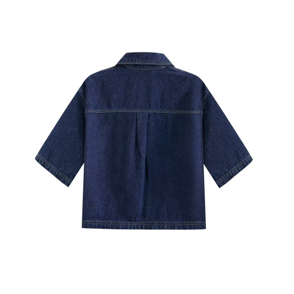 Amina | Zweiteiliges Denim Set bestehend aus Hosenrock & Kurzarm-Bluse