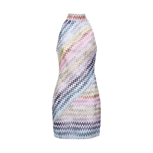 zickzack mini kleid mit stehkragen bunt patchwork Damen