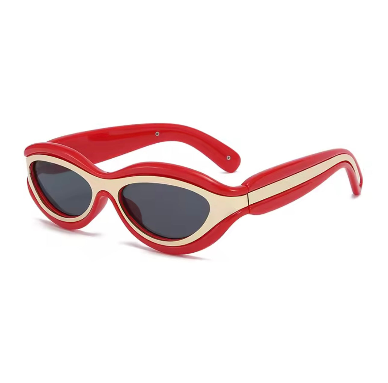 Stylische Cat Eye Sonnenbrille Rot mit goldfarbenen Metallelementen