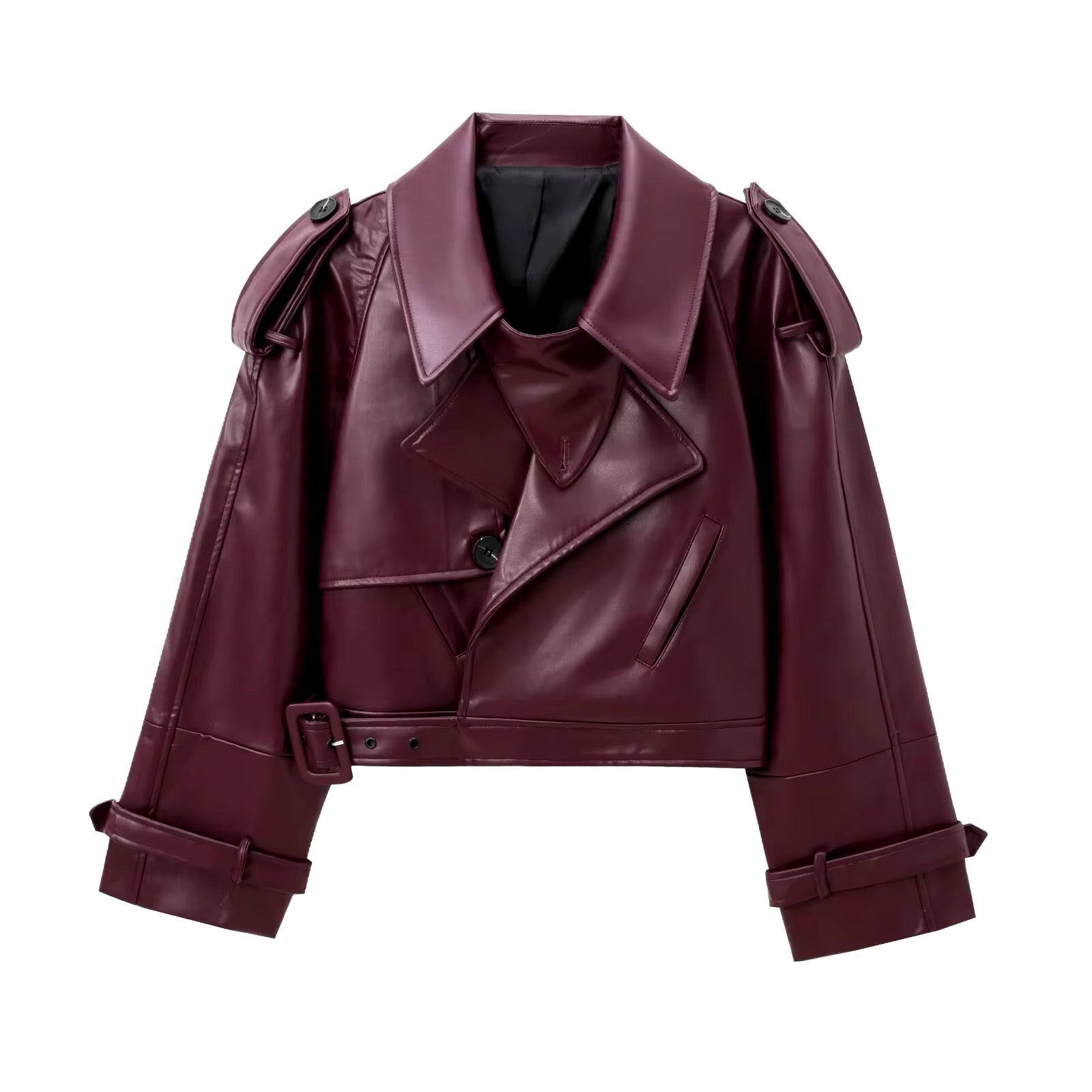 Arwen Kunstleder Jacke Burgunder Damenmode Statement Piece