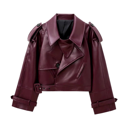 Arwen Kunstleder Jacke Burgunder Damenmode Statement Piece