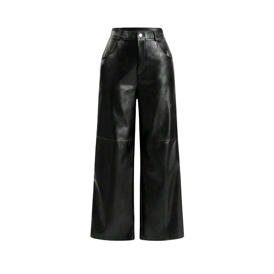 Trendige Wide-Leg Kunstlederhose - Ezouna