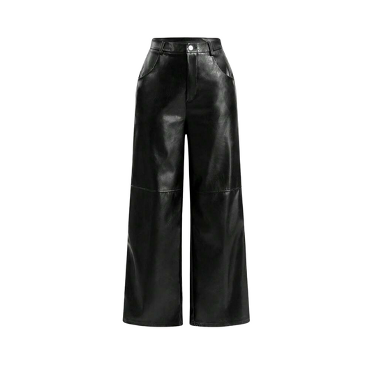 Trendige Wide-Leg Kunstlederhose - Ezouna