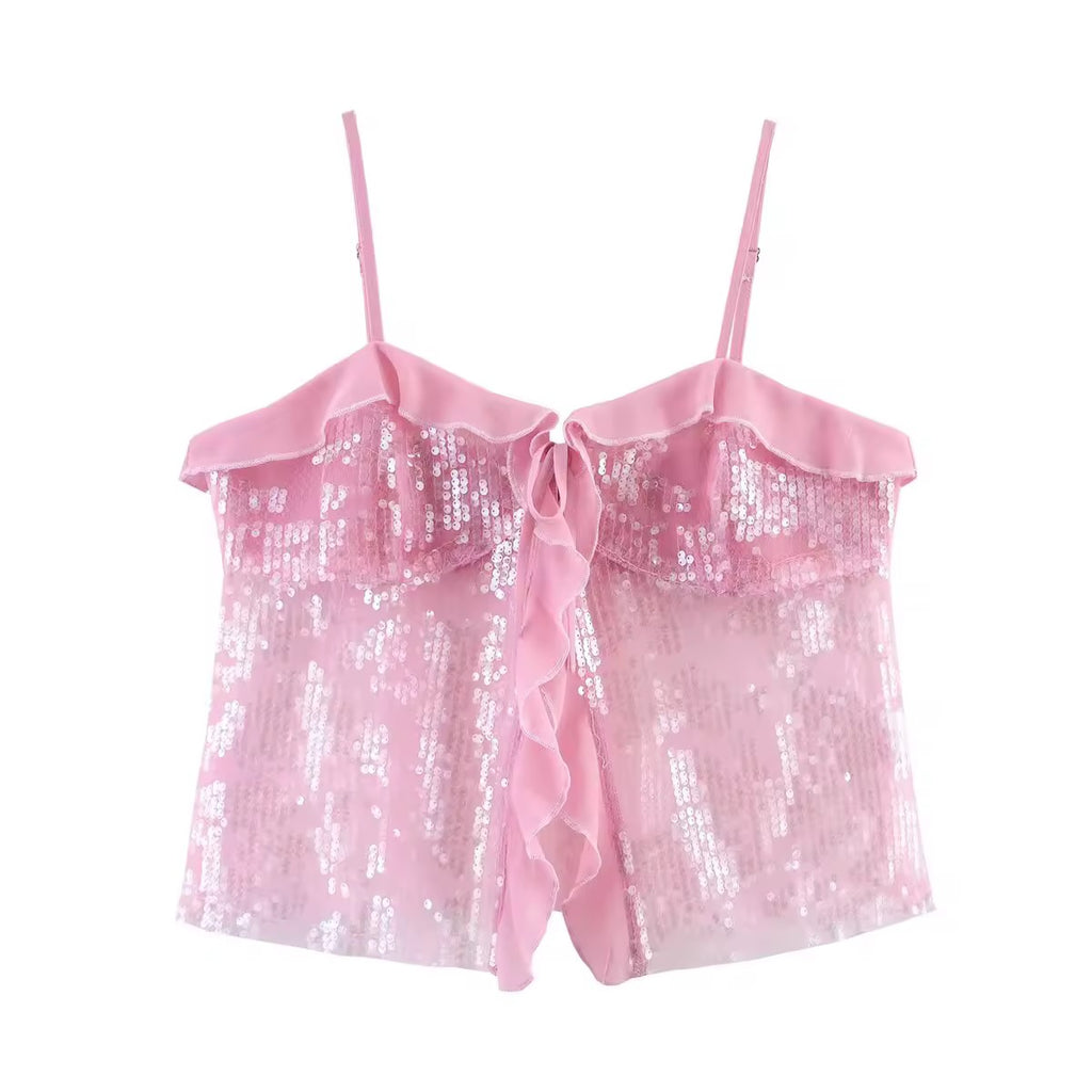 ShinyFlair Sequin Top – mit Pailletten & Schleife