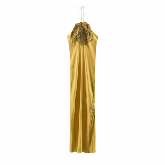 Elegant satin dress with halter neck
