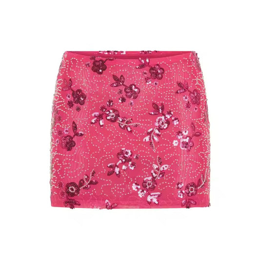 Mini skirt with sequins and pearl embroidery
