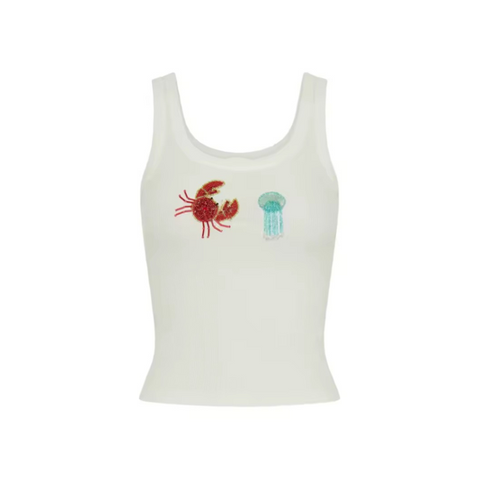 Tank top with crab &amp; jellyfish appliqué