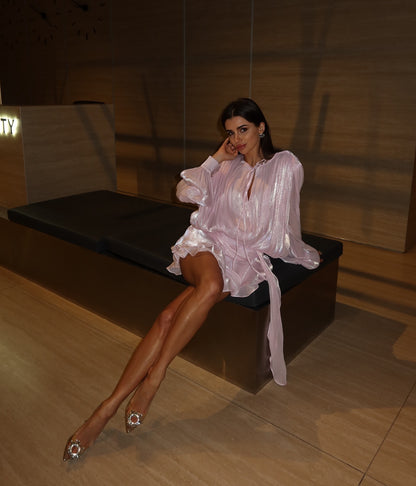 Samantha | Pink Pleated Ruffle Mini Dress