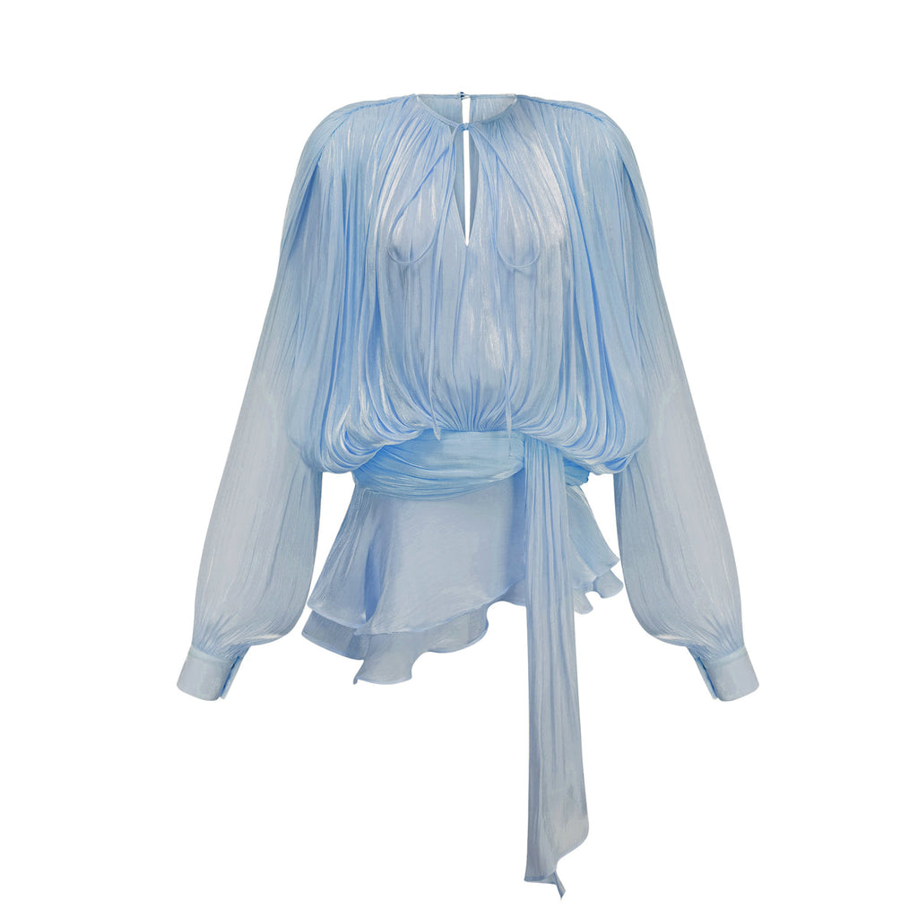 Samantha | Hellblau Plissiertes Rüschen Mini Dress