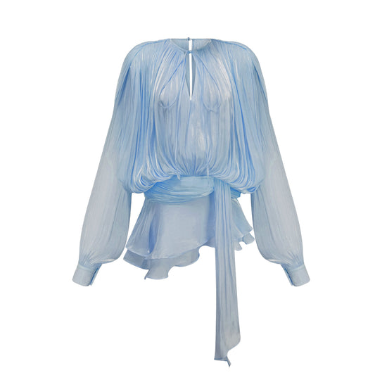 Samantha | Hellblau Plissiertes Rüschen Mini Dress
