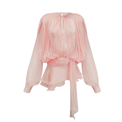 Samantha | Pink Pleated Ruffle Mini Dress