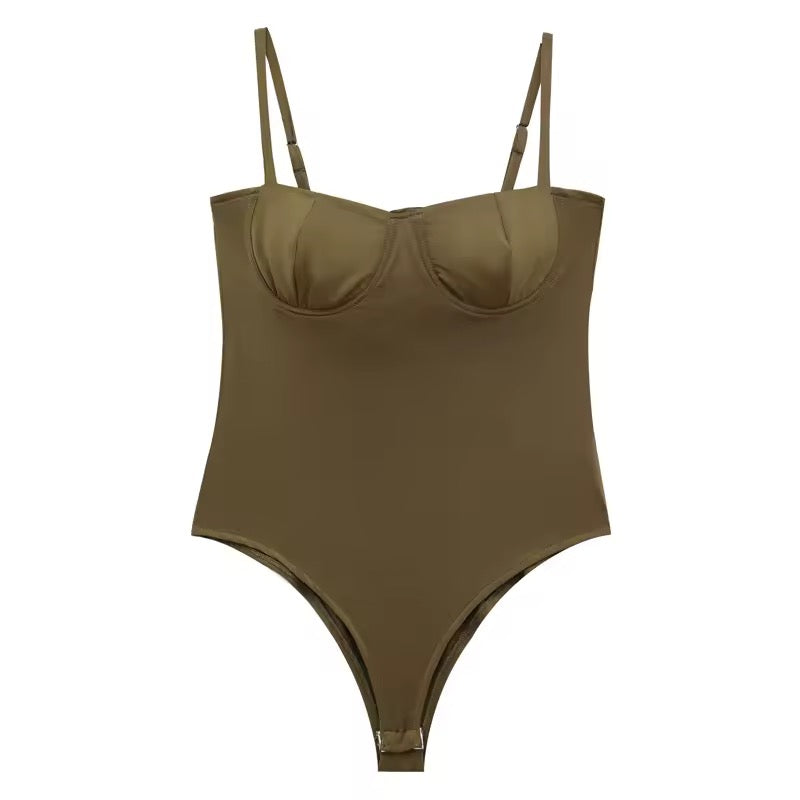 Eleganter Body in Lingerie-Optik in Olivgrün mit Druckverschluss