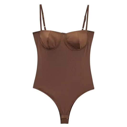  Body in Lingerie-Stil in Braun aus elastischem Polyester