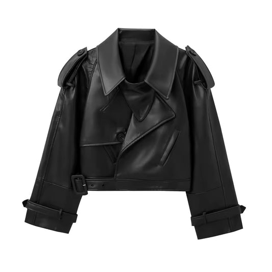 Arwen Kunstleder Jacke Schwarz Damenmode Biker Look