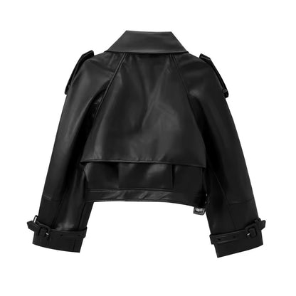 Arwen Kunstleder Jacke Schwarz Damenmode Biker Look 