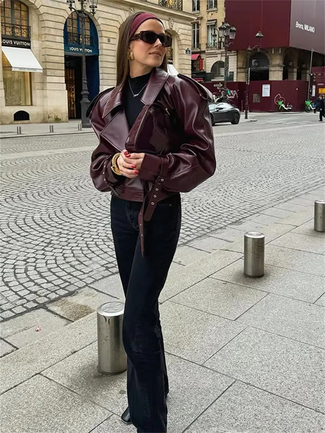 Arwen Kunstleder Jacke Burgunder Damenmode Statement Piece
