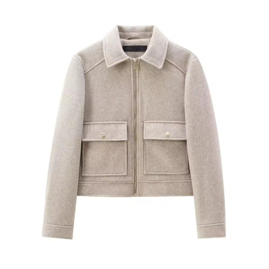 Übergangsjacke mit Reißverschluss in Beige Herbstmode Damen