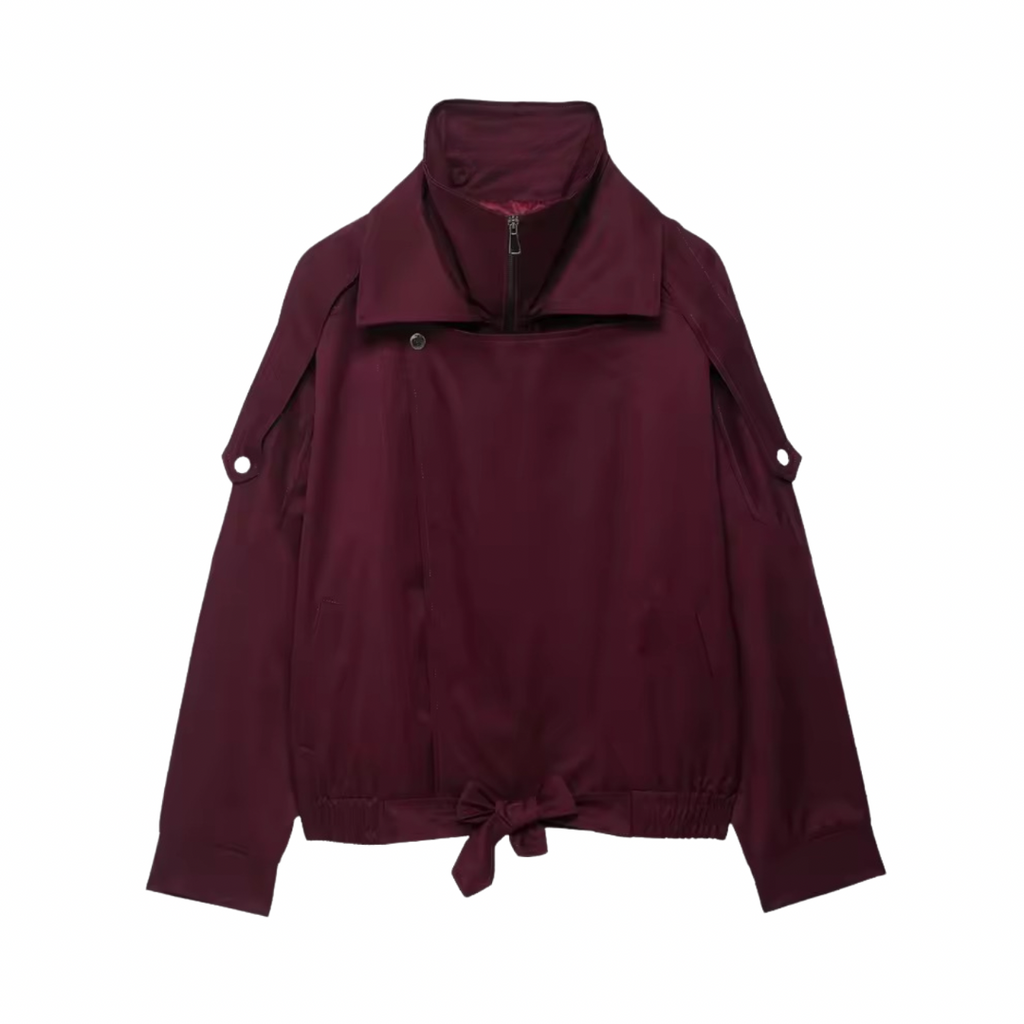 Übergangsjacke Damen Burgunder mit Reißverschluss und Taillenband